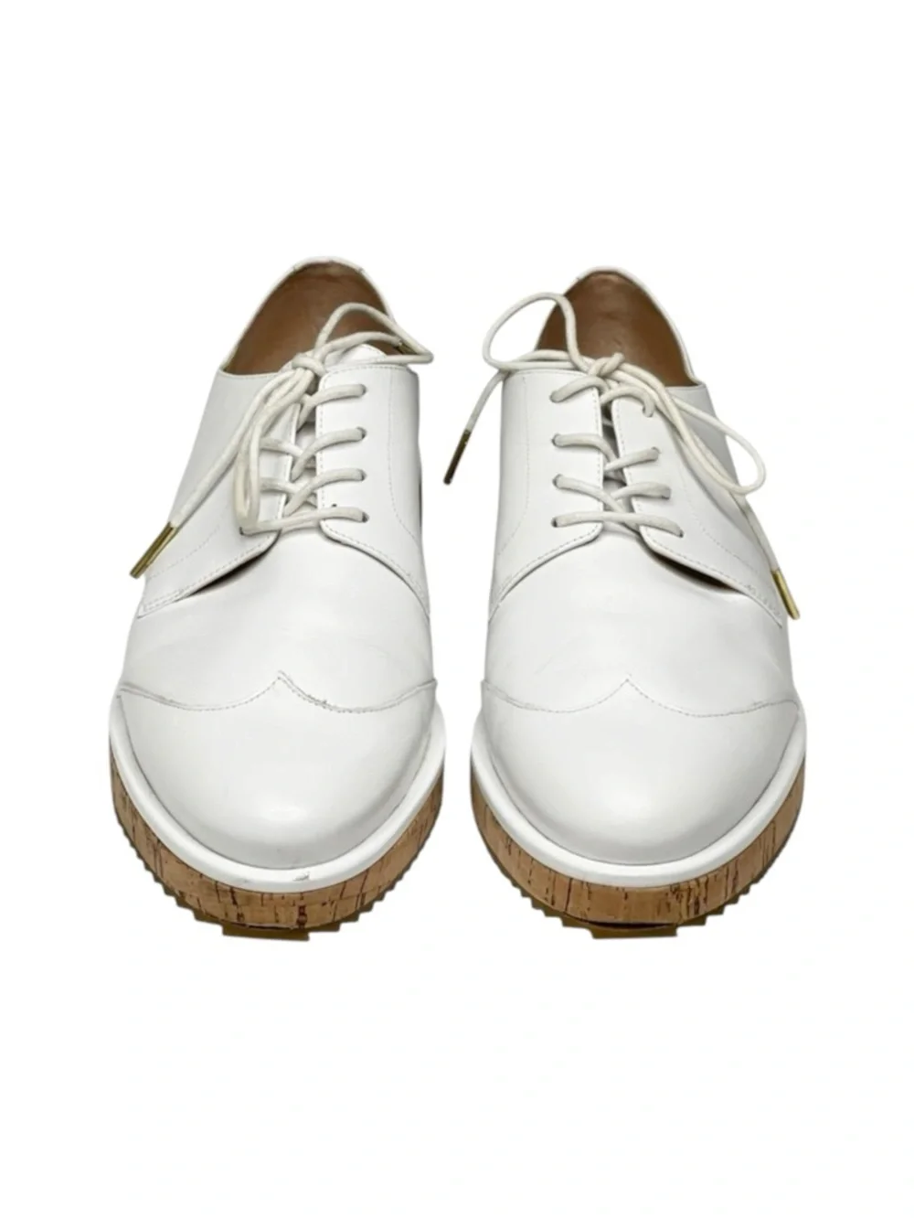 new Michael Kors ❁ Zane Leather Wingtip Cork Platform Espadrilles ❁ Optic White
